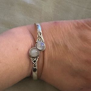 Rainbow Moonstone Cuff Bracelet in Sterling Silver
